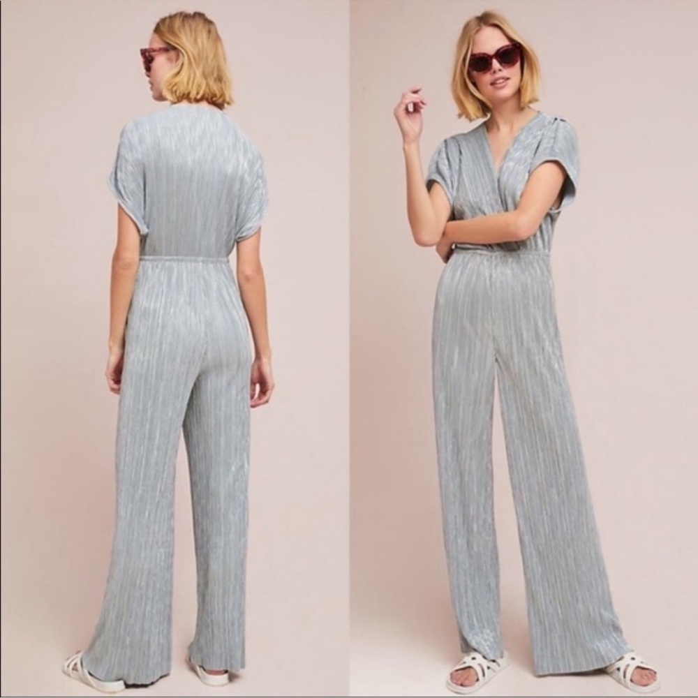 Anthropologie porridge - Elegant Silver Jumpsuit- metallic- size small